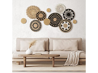 Boho Gewebte Korb Wanddekor Dekorative Flache Körbe Handgewebt Groß