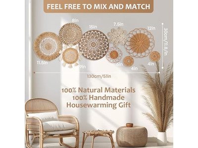 Rattan Dekorationen für Wand Set von 11 Korb Dekor Anpassbare Verpackung