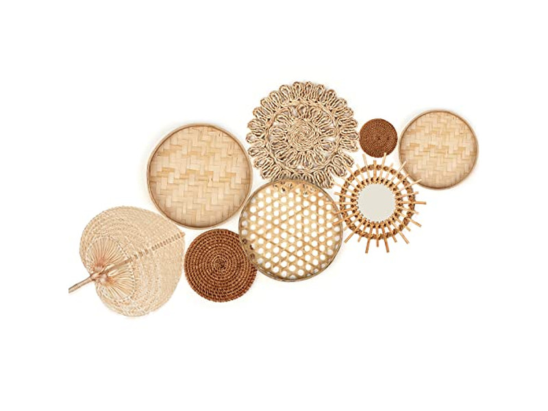 Wandkorb Dekor mit Blauer Dekoration aus Bambus Afrika Kunst