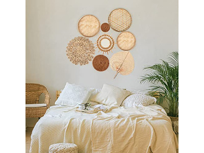 Wandkorb Dekor mit Blauer Dekoration aus Bambus Afrika Kunst